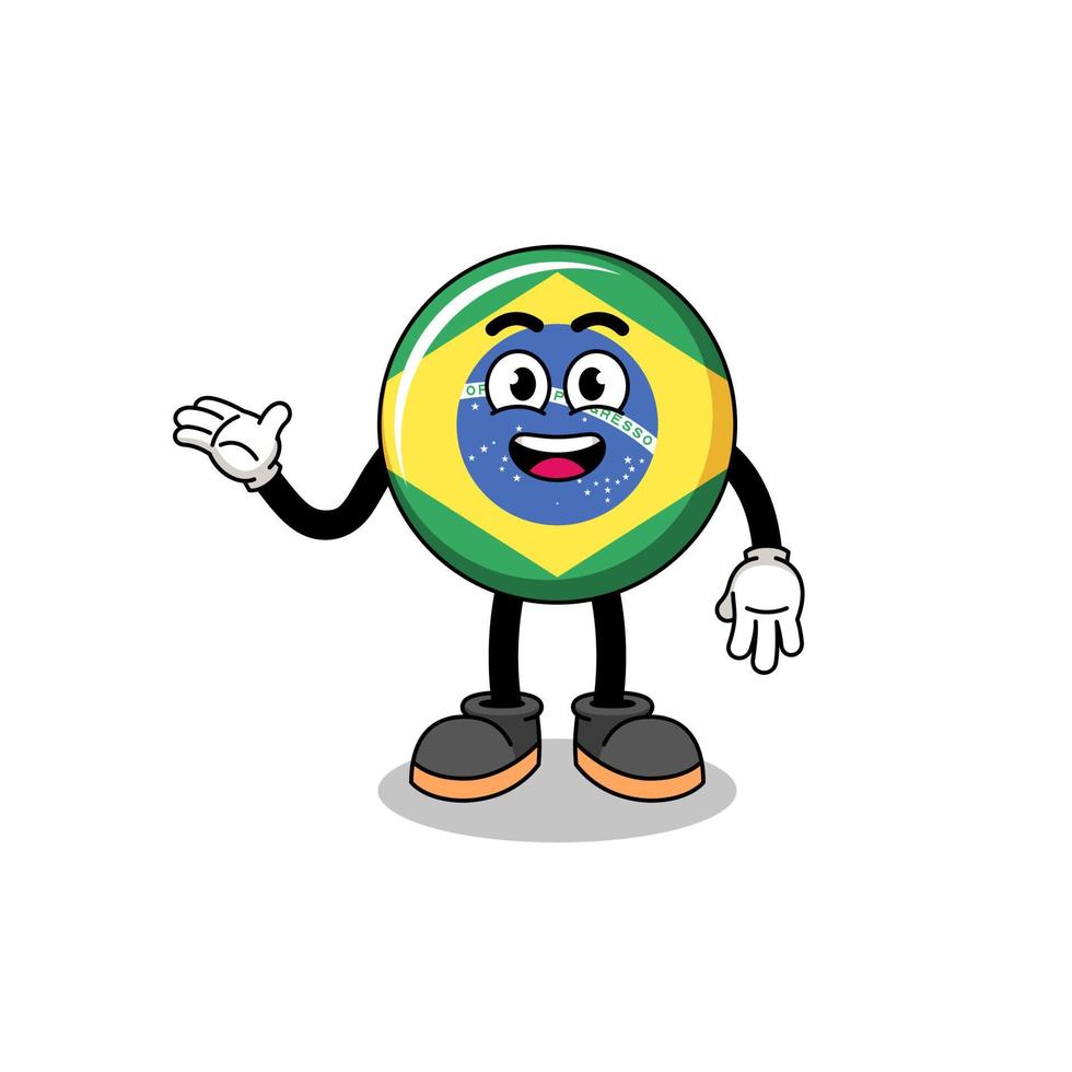 caricature du drapeau du brésil avec pose de bienvenue vecteur