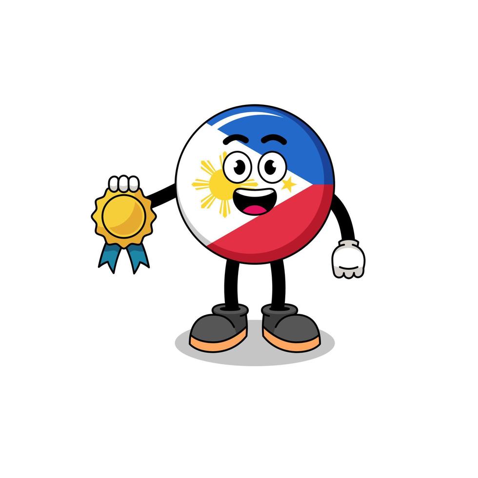 illustration de dessin animé de drapeau des philippines avec médaille de satisfaction garantie vecteur