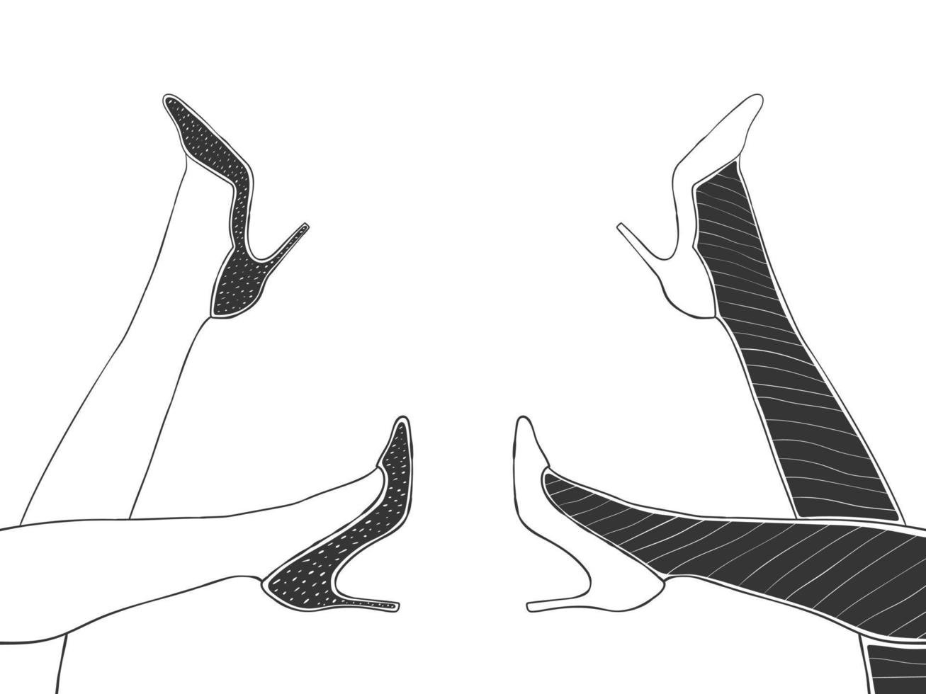 les pieds des femmes dans les chaussures. chaussures de femme. pieds féminins dessinés à la main dans des chaussures. image vectorielle vecteur