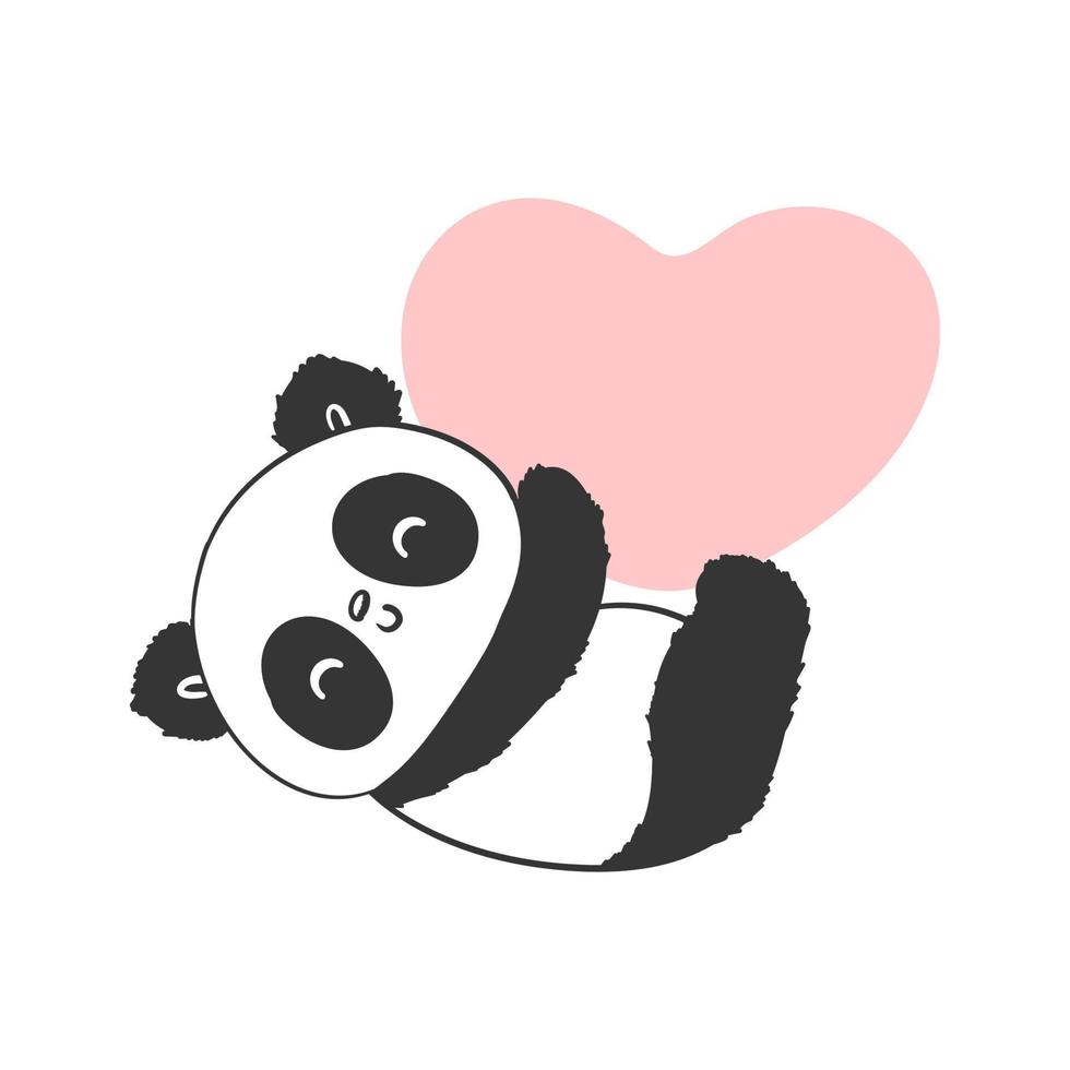 Panda. un joli panda dessiné tient un coeur. dessin d'esquisse pour la conception. image vectorielle vecteur