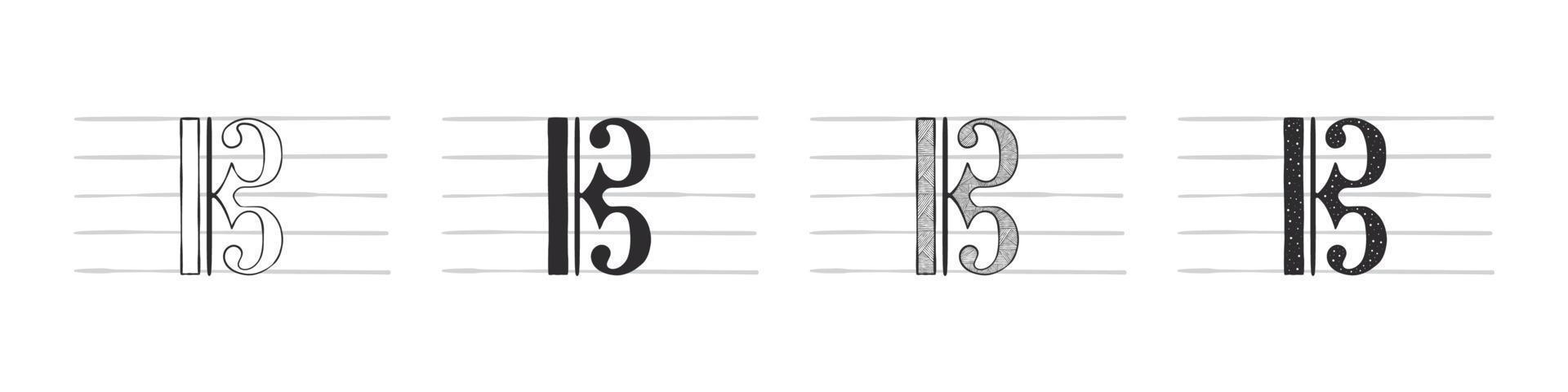 notes de musique. symbole musical avec une clé. symboles musicaux dessinés à la main dans diverses variations. illustration vectorielle vecteur