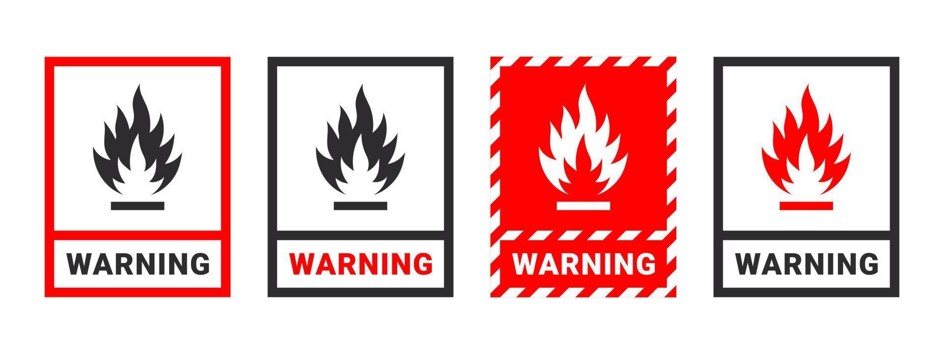 panneau d'avertissement. signe danger liquides ou matériaux inflammables. ensemble d'icônes de substances inflammables. icônes vectorielles vecteur