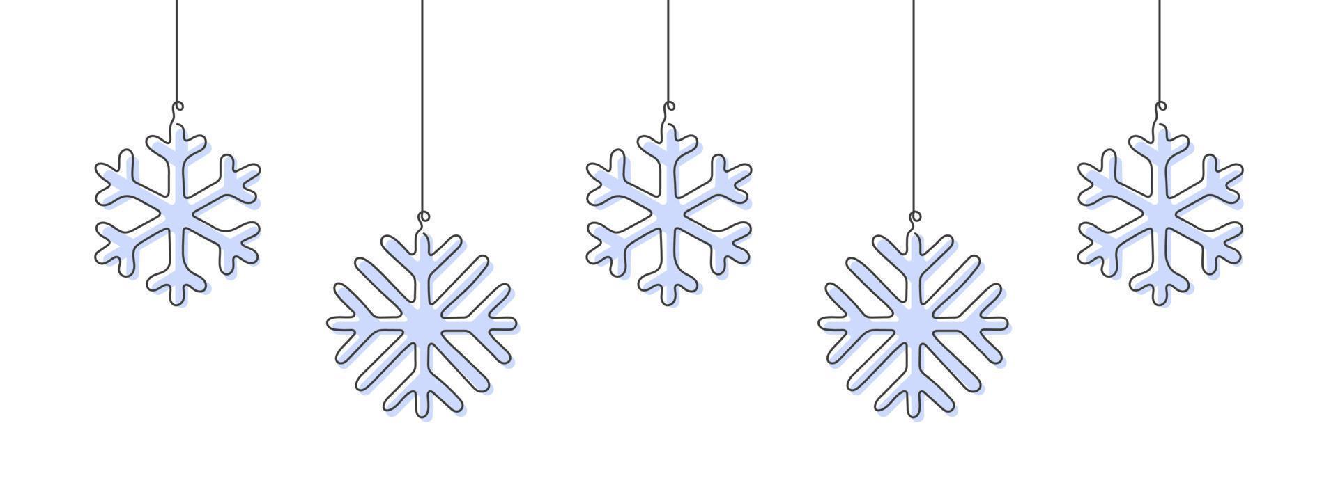 flocons de neige dessinés sur une seule ligne. éléments de noël. thème de noël. illustration vectorielle vecteur