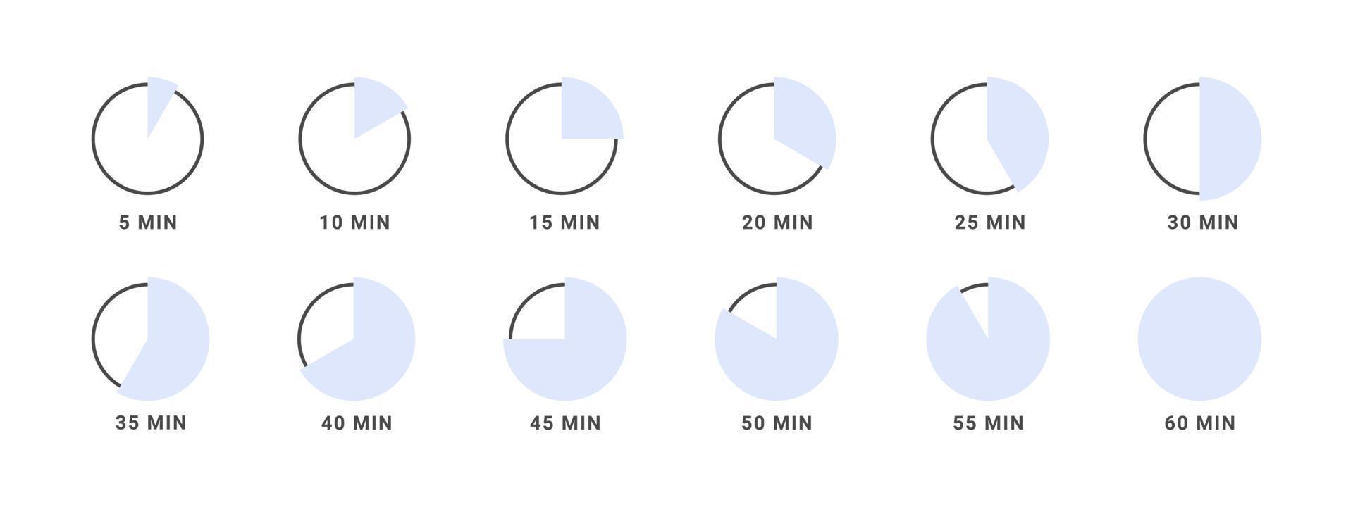 icônes de chronomètre. icônes de temps de cuisson. pièces de temps en minutes. illustration vectorielle vecteur