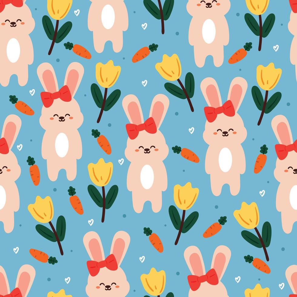 lapin de dessin animé de modèle sans couture et fleur. papier peint animal mignon pour textile, papier cadeau vecteur