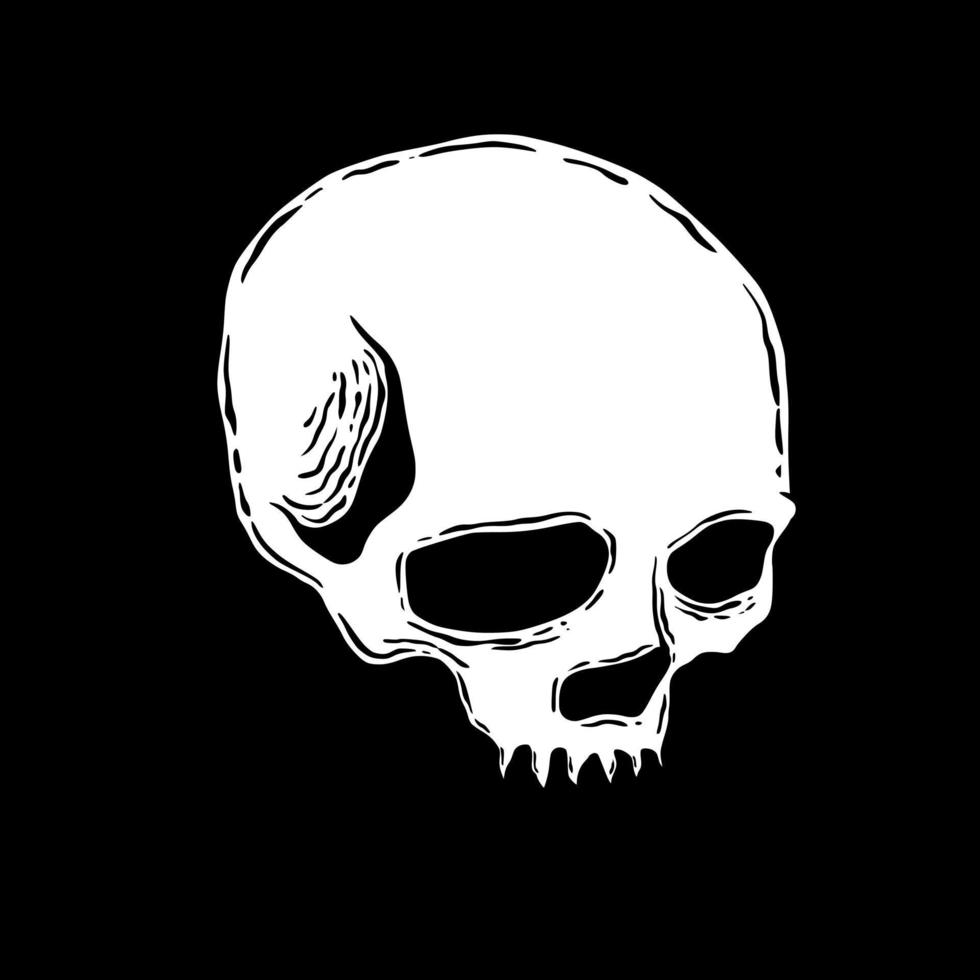 illustration d'art de crâne vecteur noir et blanc dessiné à la main pour le tatouage, l'autocollant, l'affiche, etc.