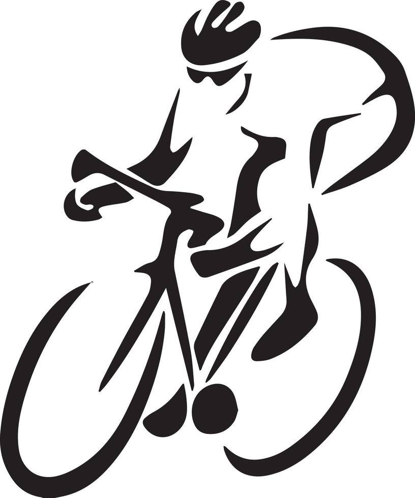 icône de vélo. symbole de la course cycliste. icône plate de course cycliste. signe cycliste. silhouette de cycliste sur route. logo de sport vecteur