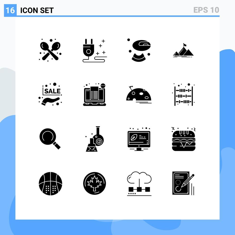 ensemble de 16 symboles d'icônes d'interface utilisateur modernes signes pour pourcentage de réduction melon drapeau montagne éléments de conception vectoriels modifiables vecteur