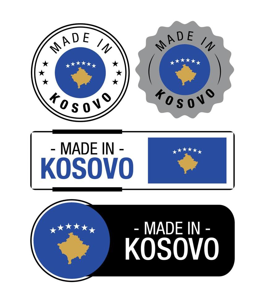 ensemble d'étiquettes fabriquées au kosovo, logo, drapeau kosovo, emblème du produit kosovo vecteur