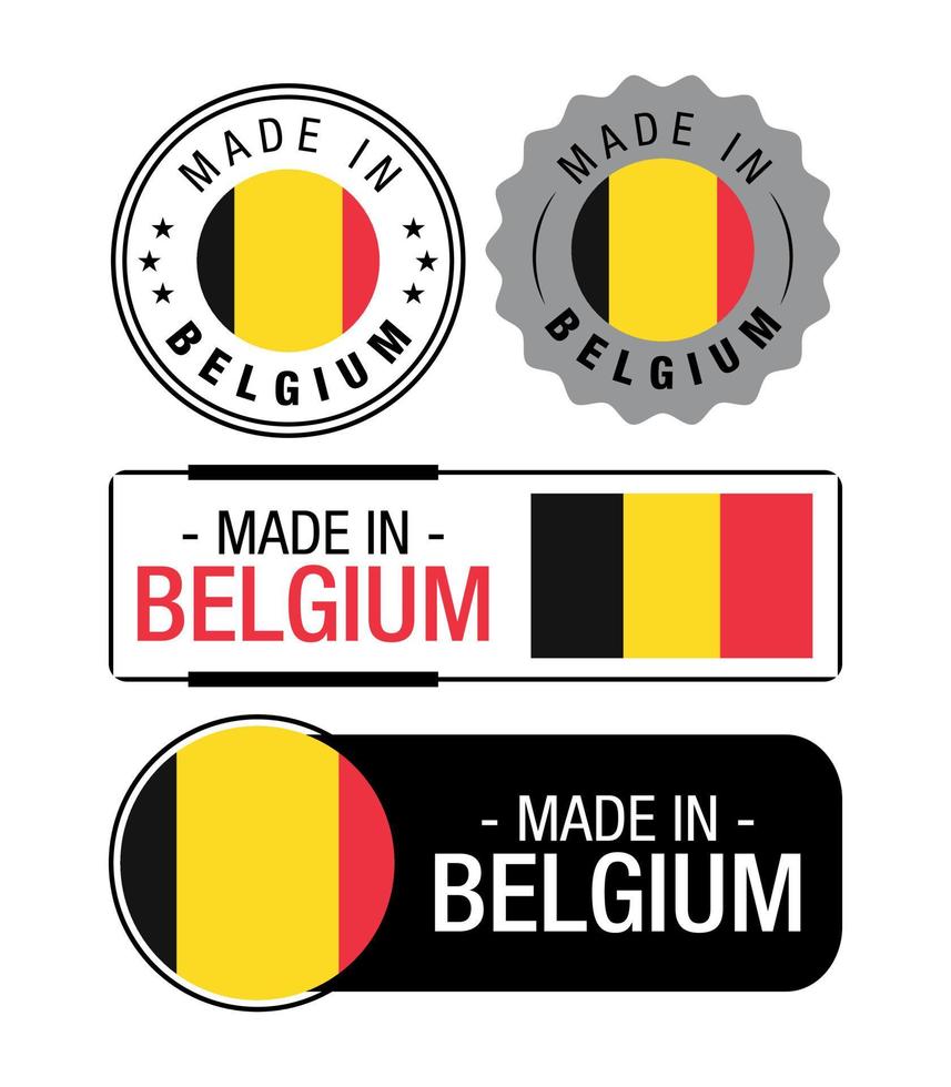 ensemble d'étiquettes fabriquées en belgique, logo, drapeau belge, emblème du produit belge vecteur