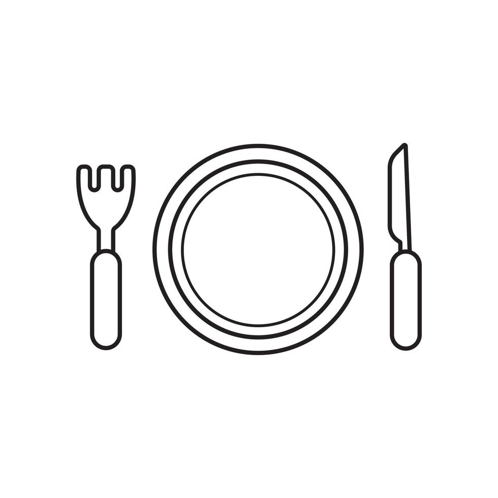 illustration vectorielle dessinés à la main d'une assiette à manger avec icône fourchette et couteau vecteur