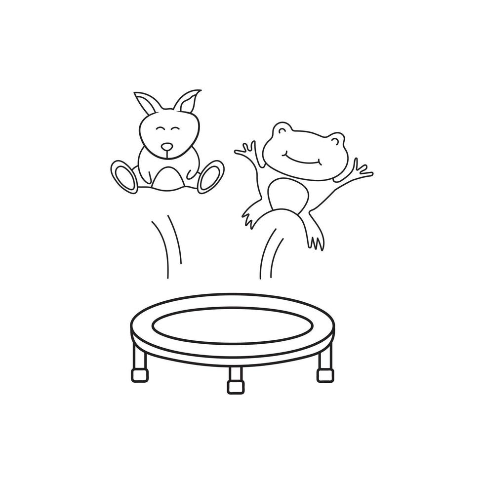 illustration vectorielle dessinée à la main de grenouille et de kangourou sautant sur un trampoline vecteur