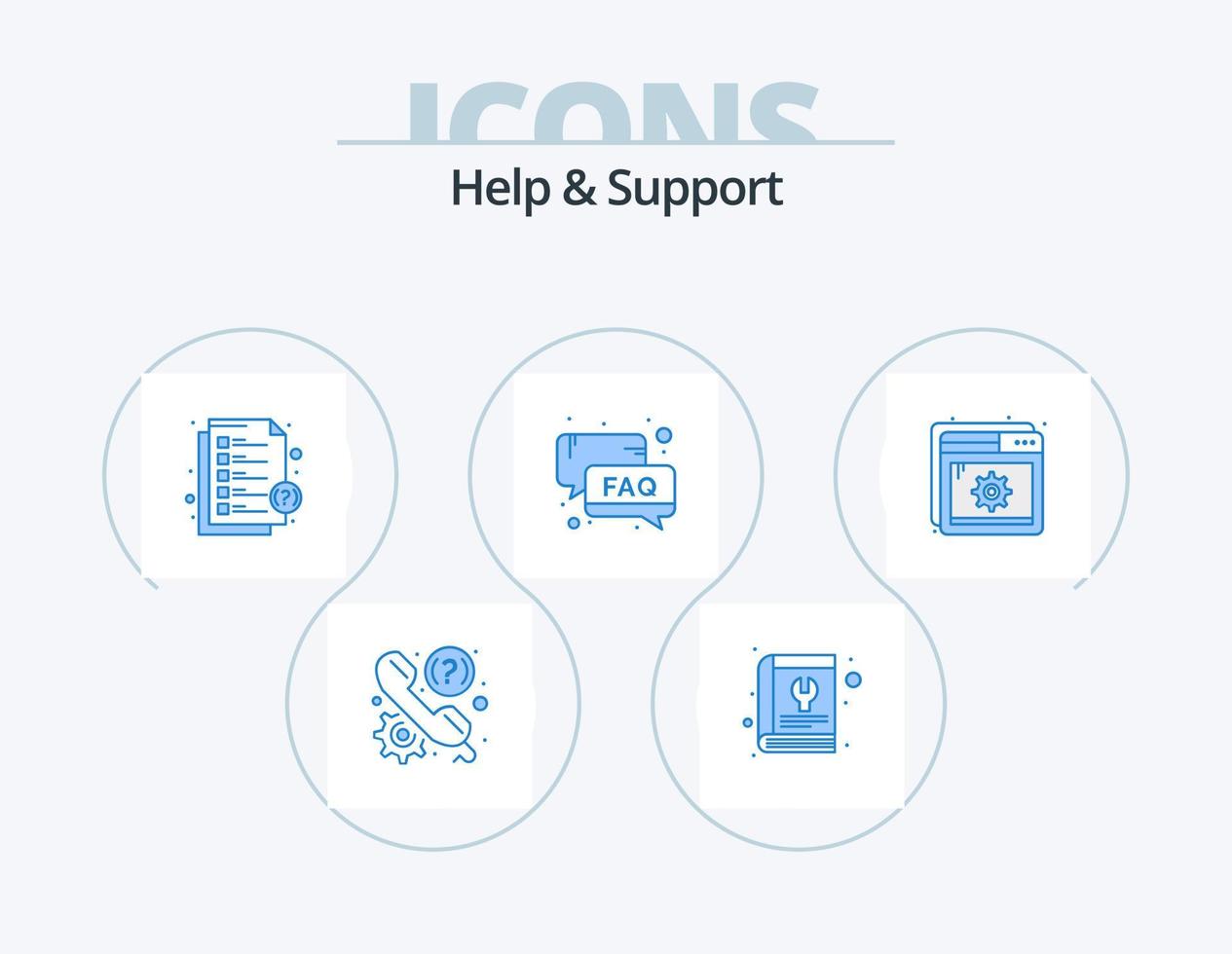 aide et support pack d'icônes bleues 5 conception d'icônes. Support. aider. un service. FAQ. message vecteur