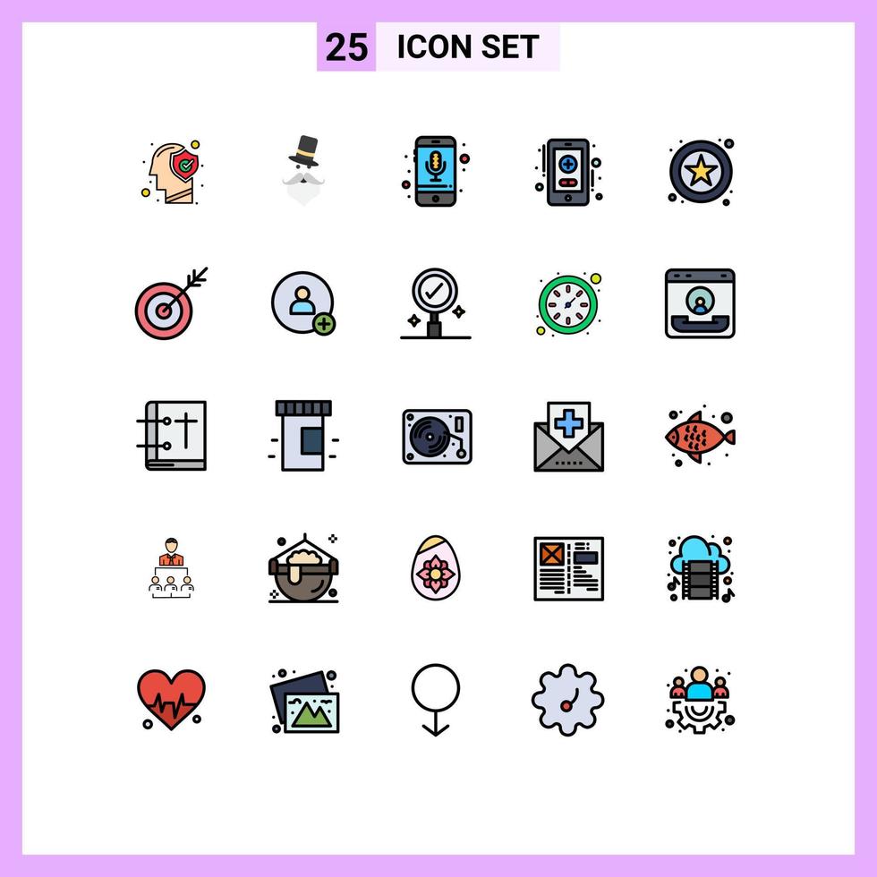 25 interface utilisateur ligne remplie pack de couleurs plates de signes et symboles modernes de soins de santé en ligne santa clause smartphone téléphone éléments de conception vectoriels modifiables vecteur