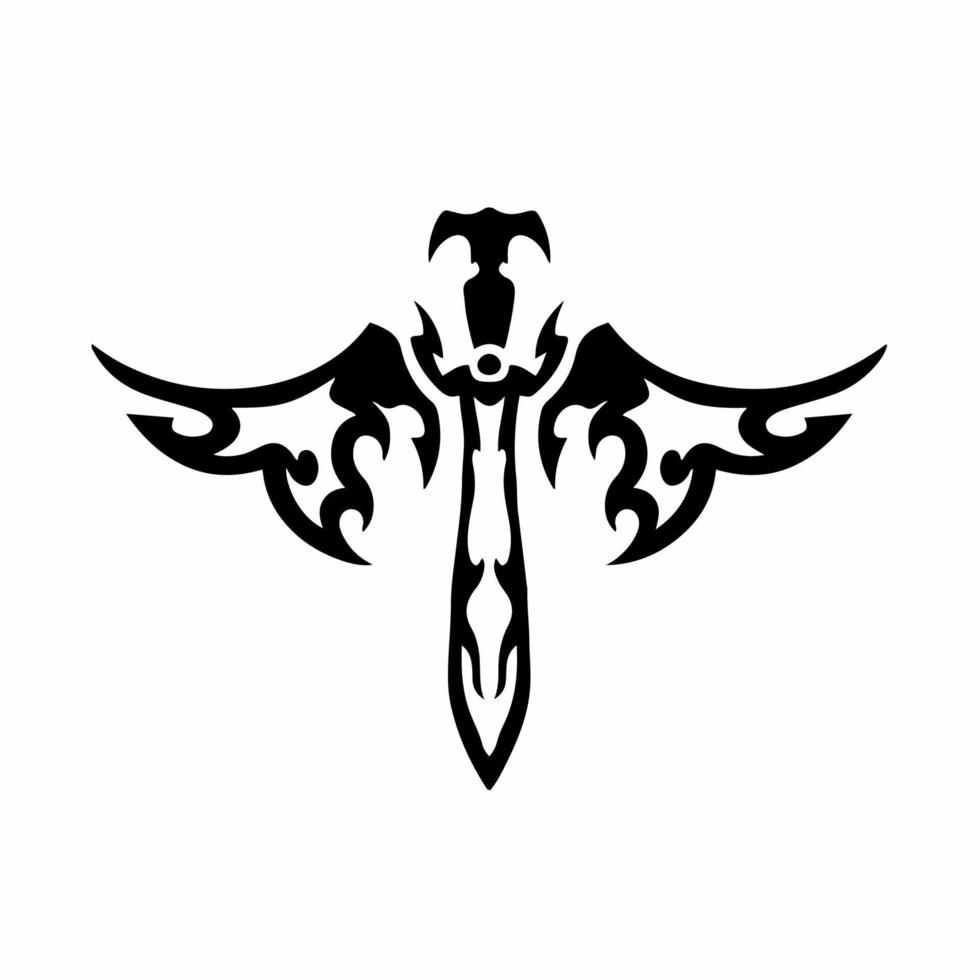 épée tribale avec logo ailes. conception de tatouage. illustration vectorielle de pochoir vecteur