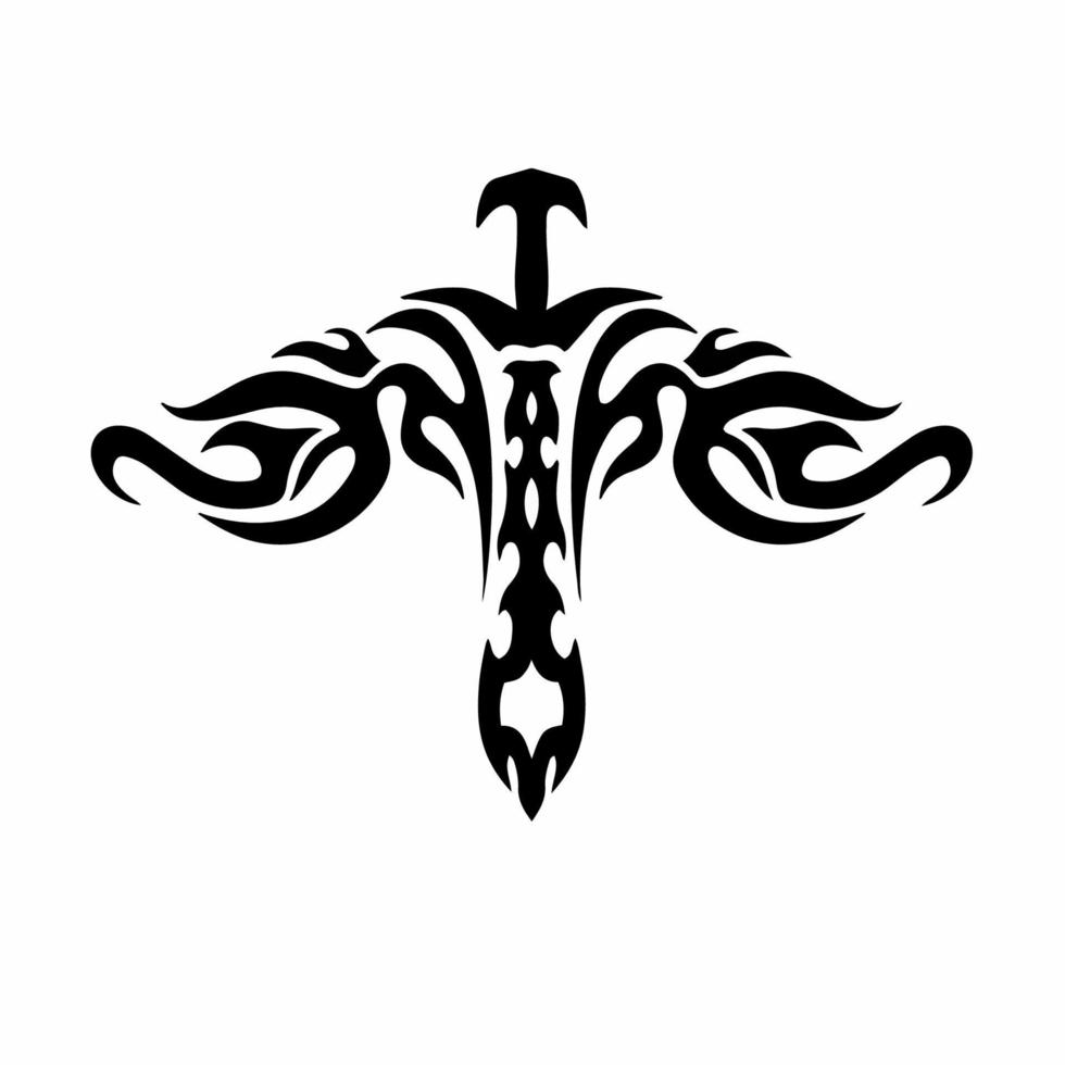 épée tribale avec logo ailes. conception de tatouage. illustration vectorielle de pochoir vecteur