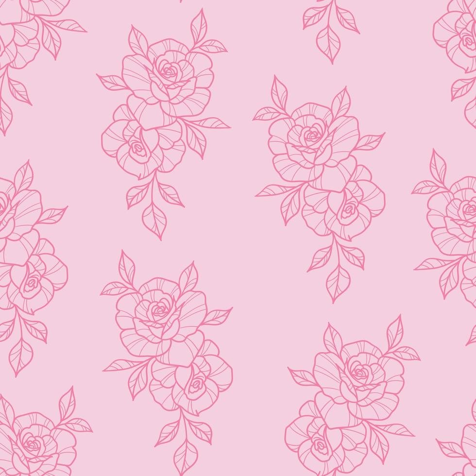 modèle vectoriel de roses roses, avec des éléments roses dessinés à la main, fond floral.