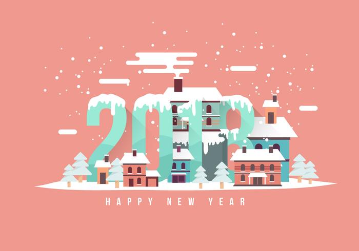 Bonne année 2018 Snow Scene Illustration Vectorisée vecteur