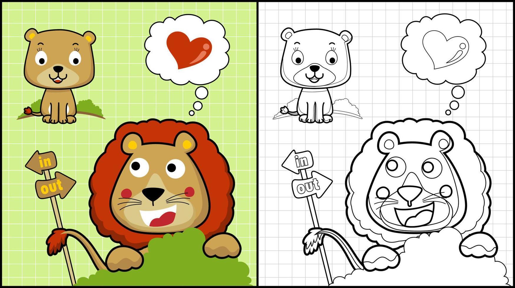 livre de coloriage de dessin animé mignon couple lion vecteur