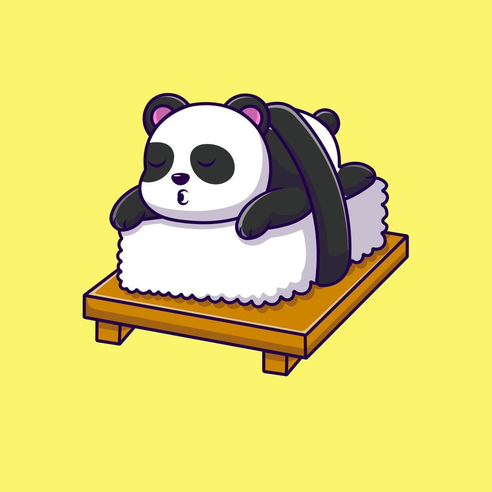 mignon panda sushi dormir illustration d'icônes vectorielles de dessin animé. concept de dessin animé plat. adapté à tout projet créatif. vecteur