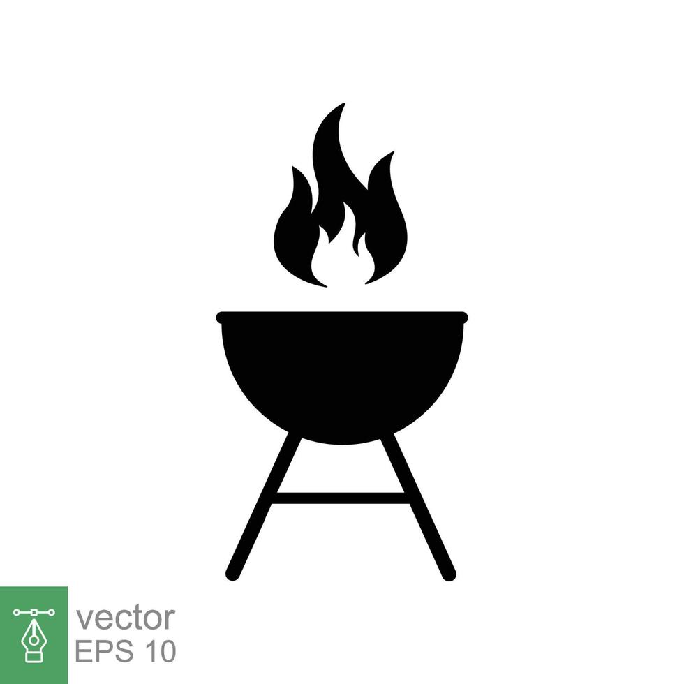 icône de barbecue grill. barbecue, barbecue, fête d'été, feu et fumée, symbole de la silhouette, rétro, cuisson de la viande, concept alimentaire. style plat simple. illustration vectorielle isolée sur fond blanc. ep 10. vecteur