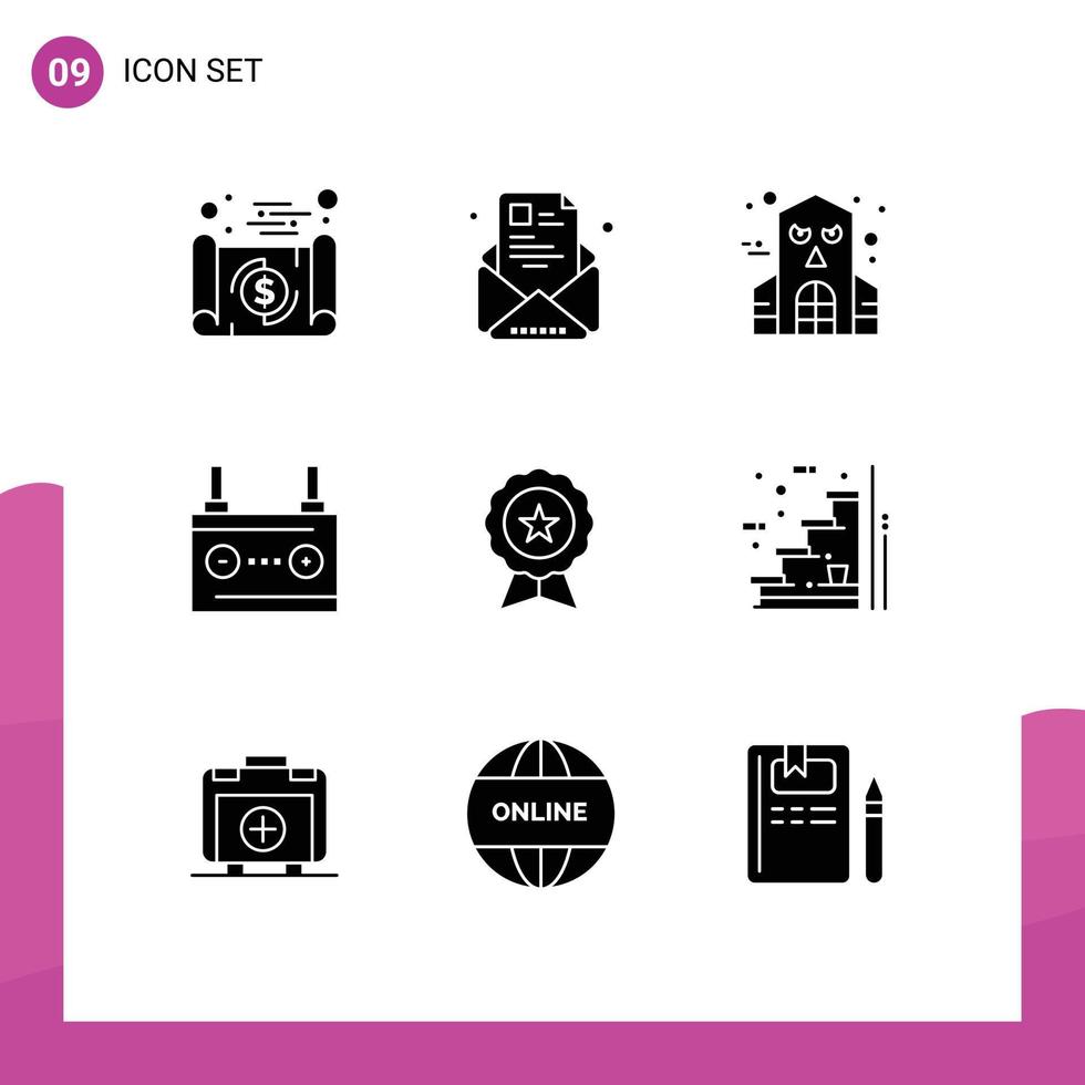 groupe de 9 signes et symboles de glyphes solides pour l'accumulateur de bulletin de batterie électrique hanté les éléments de conception vectoriels modifiables vecteur