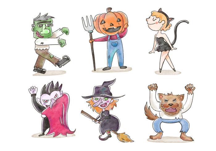 Cute Children in Halloween Costumes Vectors