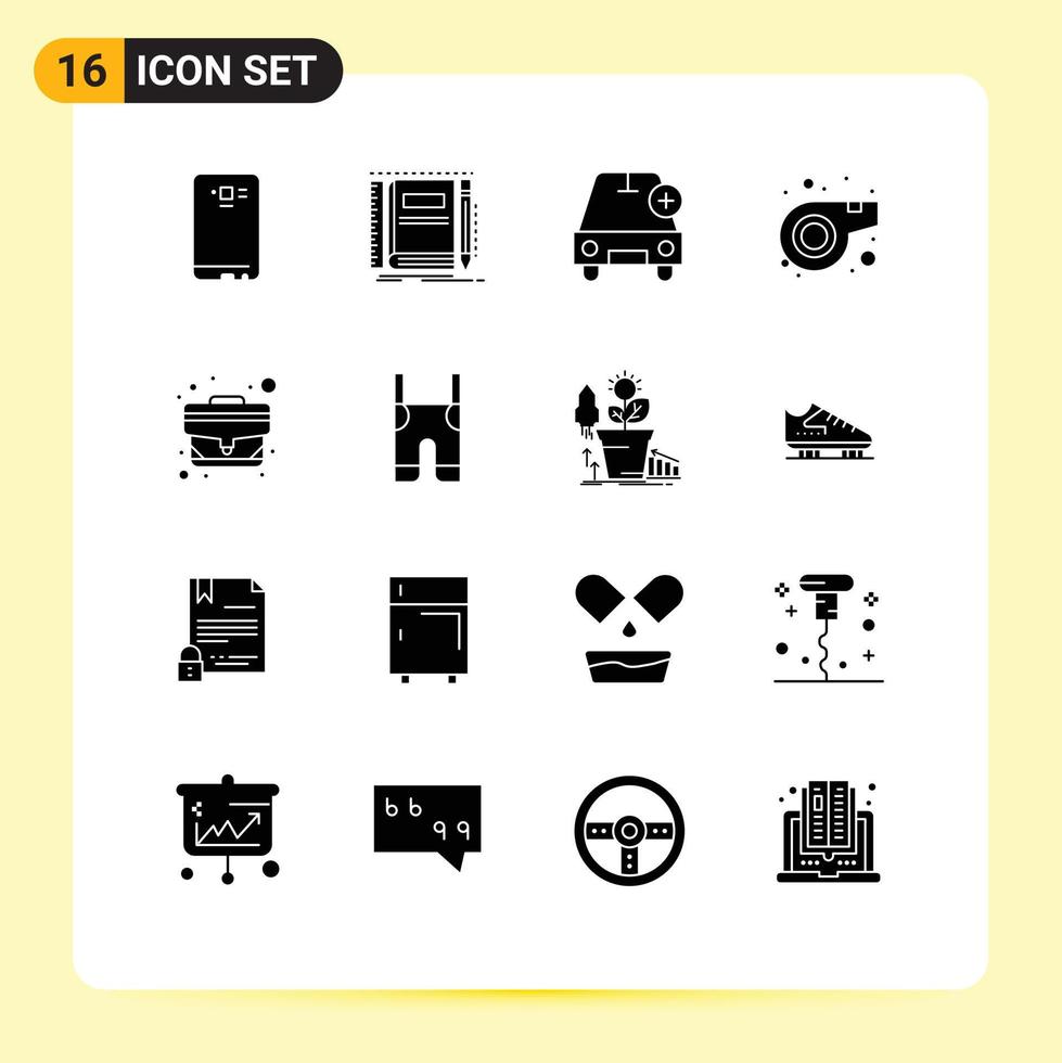 16 icônes créatives signes et symboles modernes de véhicules de poche d'arbitre de sifflet plus d'éléments de conception vectoriels modifiables vecteur