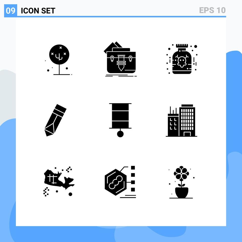 9 concept de glyphe solide pour les sites Web mobile et applications dossier de conception de guirlande réalisation poison éléments de conception vectoriels modifiables vecteur