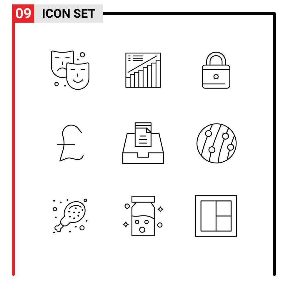 groupe de 9 contours signes et symboles pour les ventes de boîte aux lettres argent livre sterling éléments de conception vectoriels modifiables vecteur
