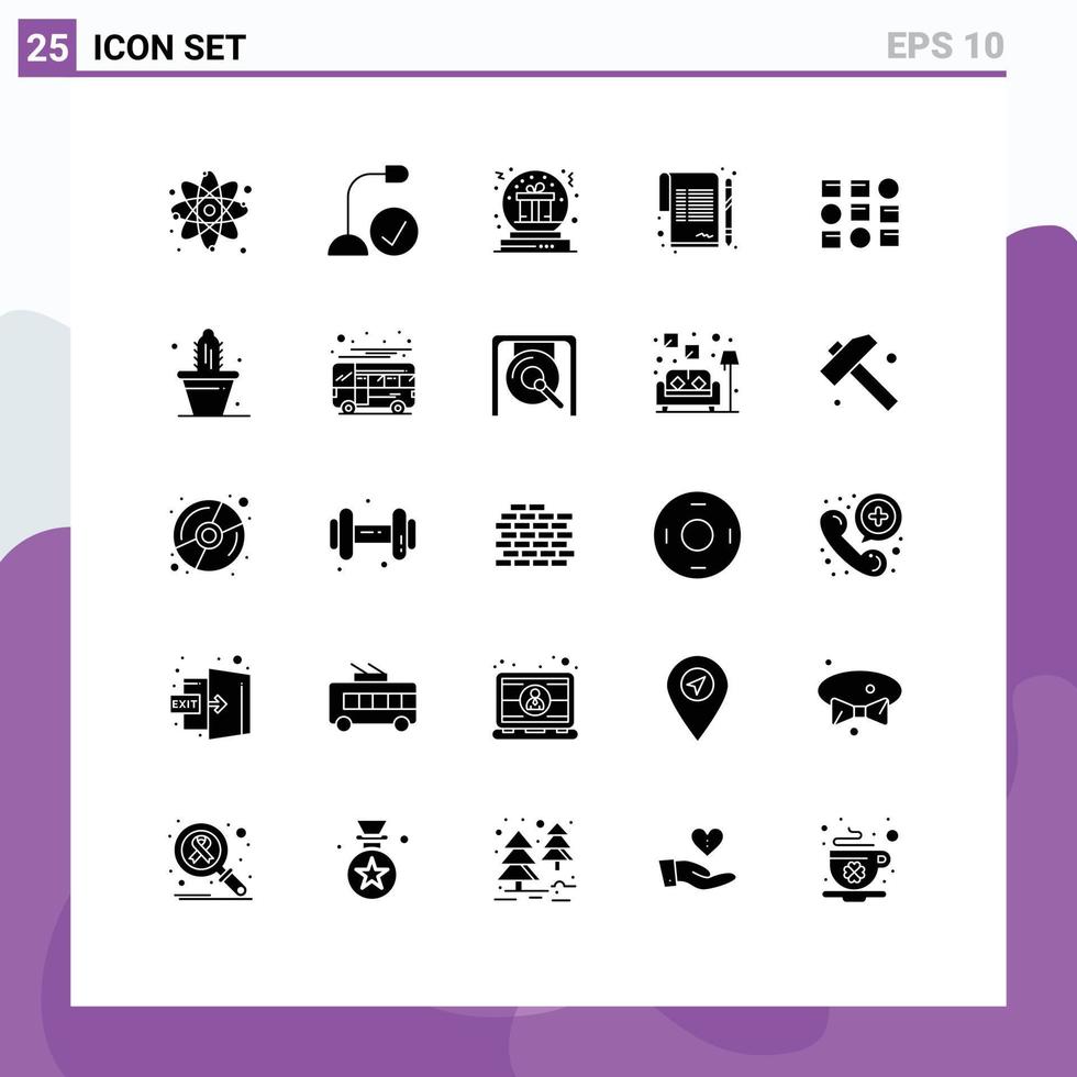 ensemble de 25 glyphes solides vectoriels sur la grille pour accord matériel papier contrat cadeau éléments de conception vectoriels modifiables vecteur