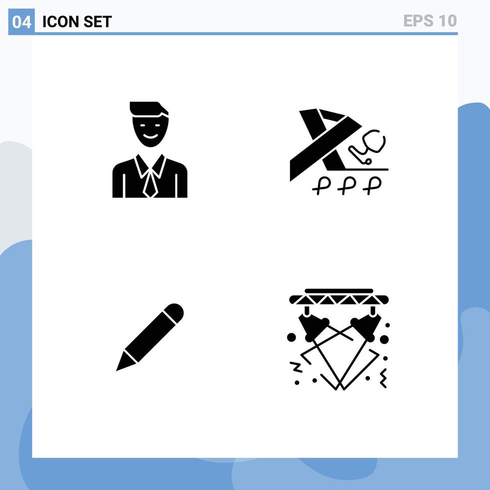 interface mobile glyphe solide ensemble de 4 pictogrammes d'éléments de conception vectoriels modifiables de l'école de santé de l'homme d'affaires crayon vecteur