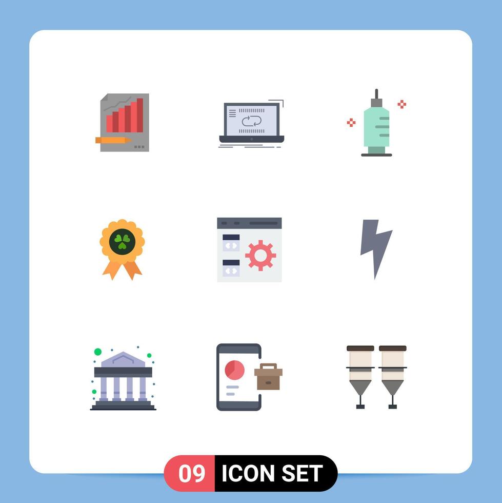 groupe de 9 signes et symboles de couleurs plates pour les éléments de conception vectoriels modifiables de chimie de pharmacie de connexion de seringue madel vecteur