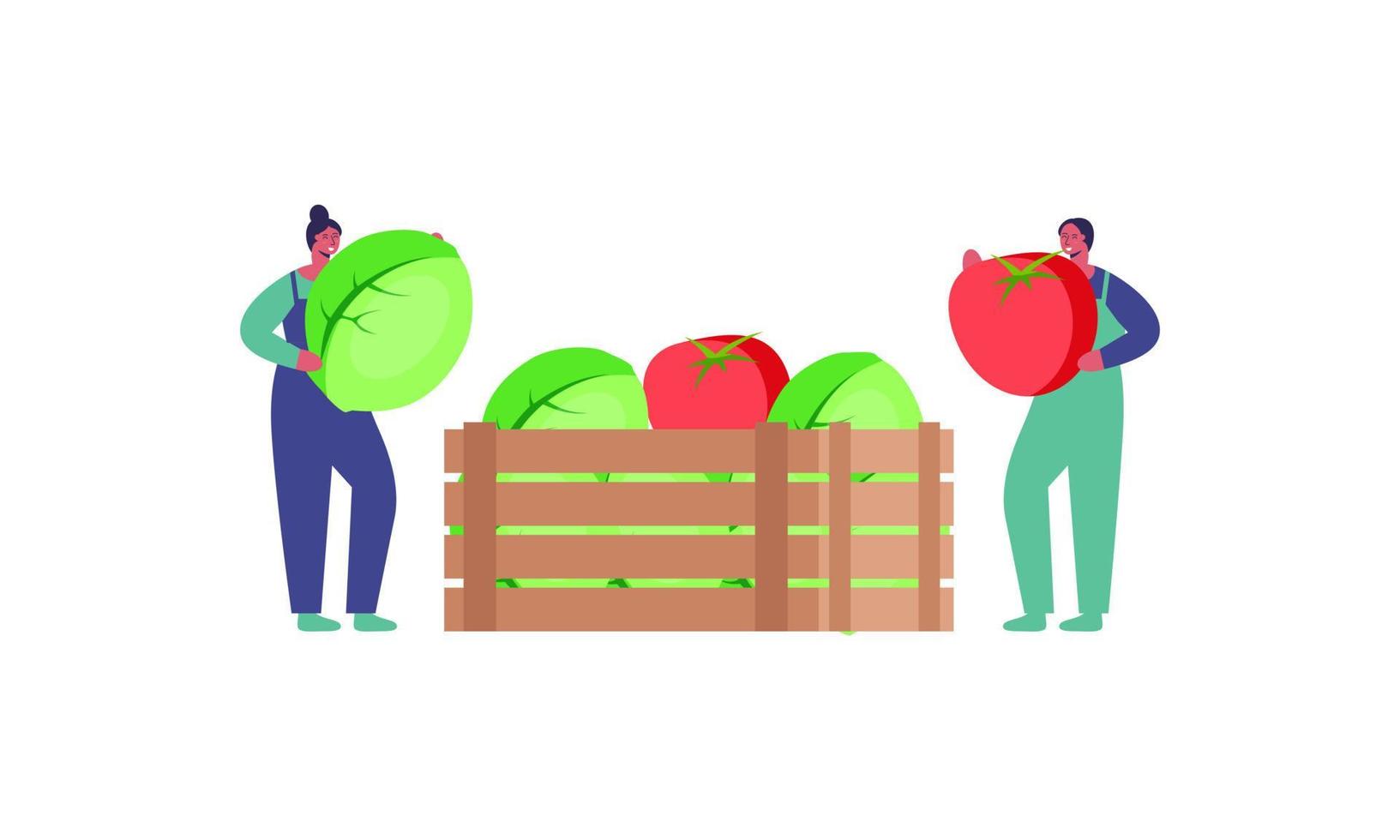 petit agriculteur et vente de légumes frais de la ferme au concept d'illustration de l'acheteur vecteur