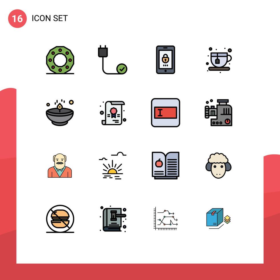 groupe de 16 lignes remplies de couleurs plates modernes définies pour les appareils à thé lumineux régimes éléments de conception vectoriels créatifs modifiables mobiles vecteur