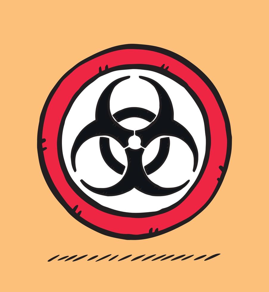 illustration vectorielle dessinée à la main du signe de danger biologique. le graphique est fait dans un style doodle vecteur