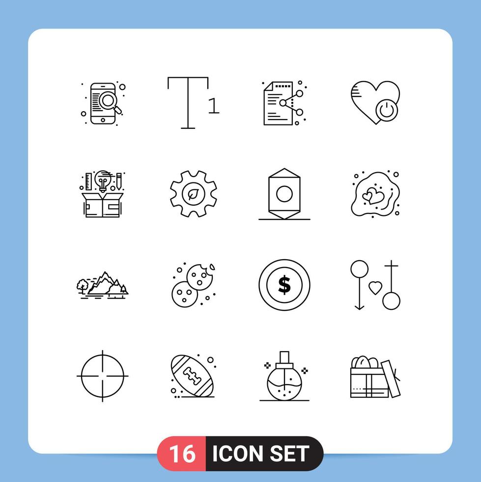 pack d'icônes vectorielles stock de 16 signes et symboles de ligne pour la création comme le cœur du document hors éléments de conception vectoriels modifiables vecteur