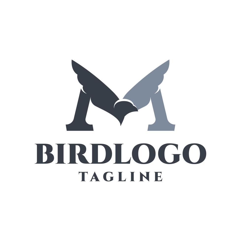 logo de la lettre m avec une illustration d'un oiseau. bon pour tout logo d'entreprise. vecteur