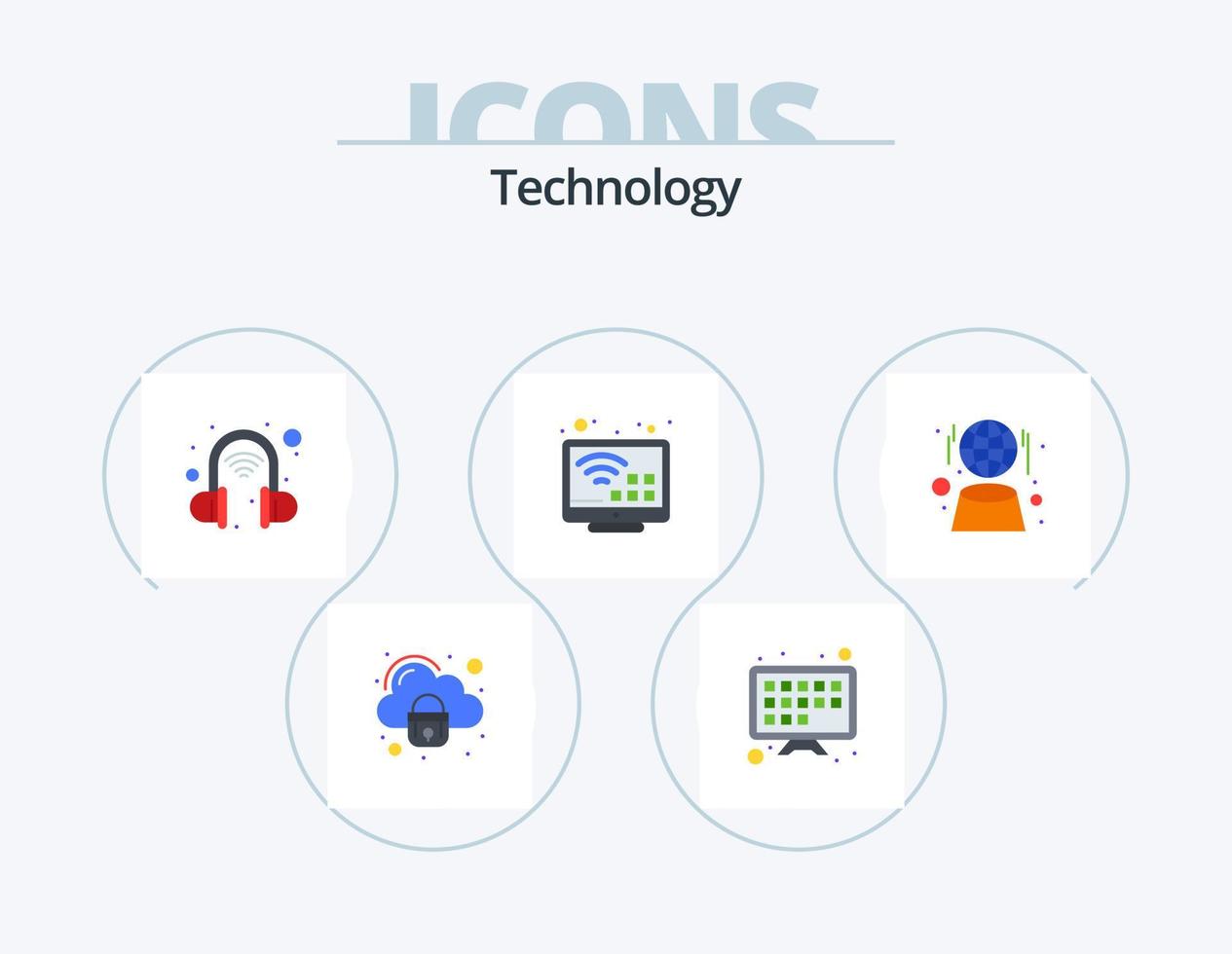 pack d'icônes plates de technologie 5 conception d'icônes. réseau. globe. La technologie. numérique. intelligent vecteur