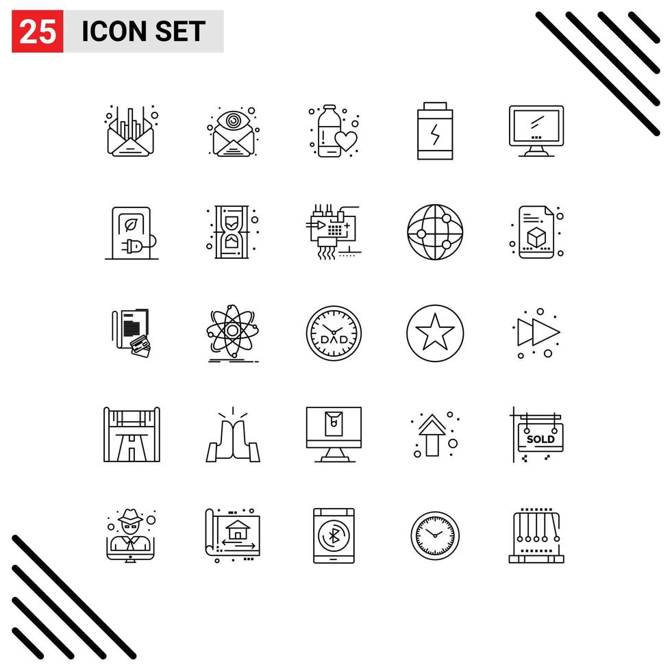 pack d'icônes vectorielles stock de 25 signes et symboles de ligne pour la vue de charge de l'ordinateur éléments de conception vectoriels modifiables de l'eau de la batterie vecteur