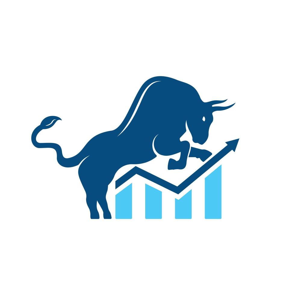 taureau avec création de logo de barre graphique. création de logo vectoriel de finances.