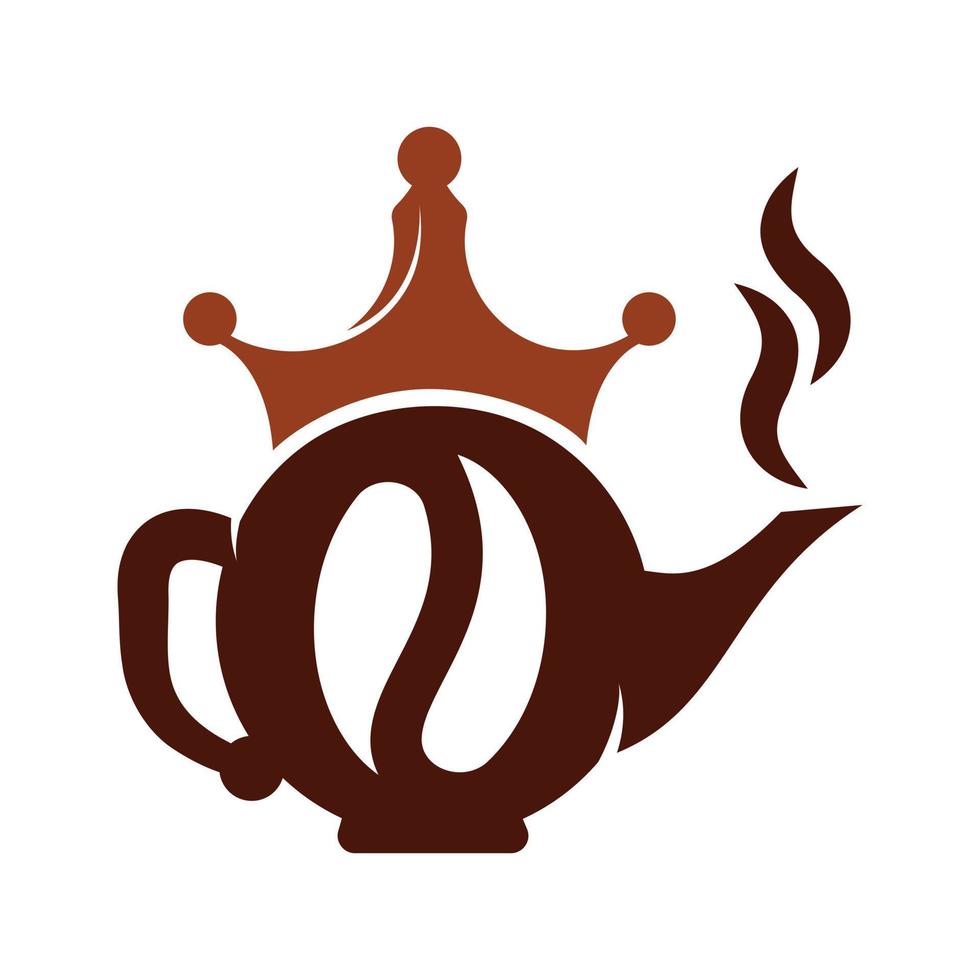 modèle d'icône de conception de logo de bouilloire de roi de café. vecteur de conception de pot de café couronne.