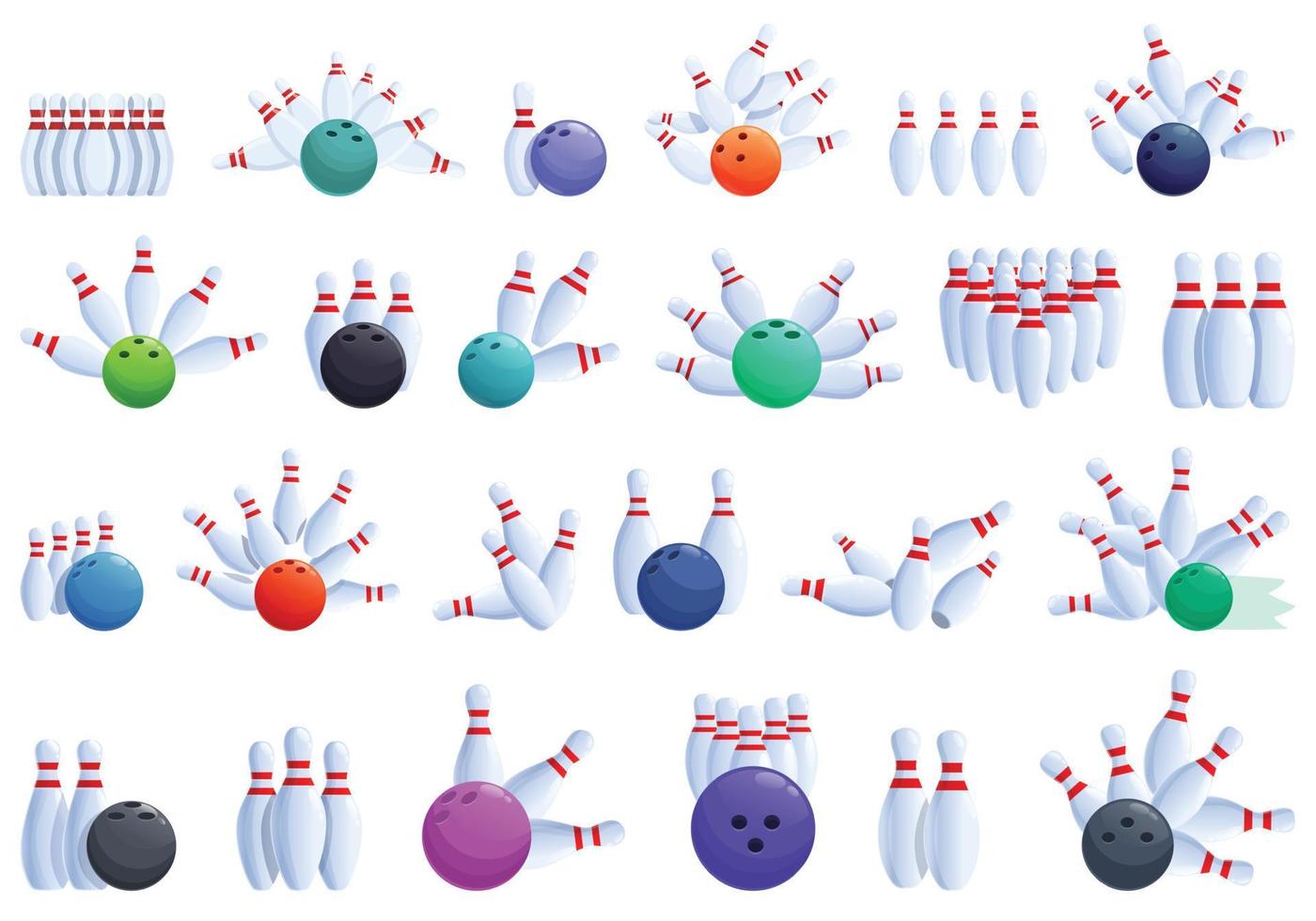 les icônes de quilles définissent le vecteur de dessin animé. jeu de sport