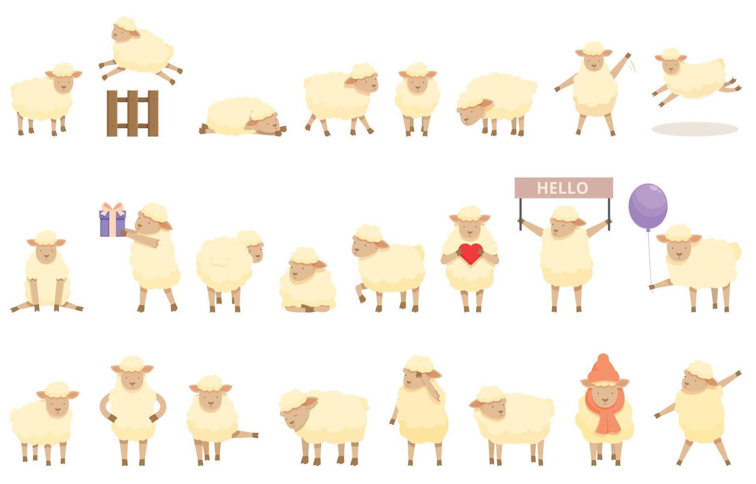 icônes d'agneau définies vecteur de dessin animé. moutons de ferme