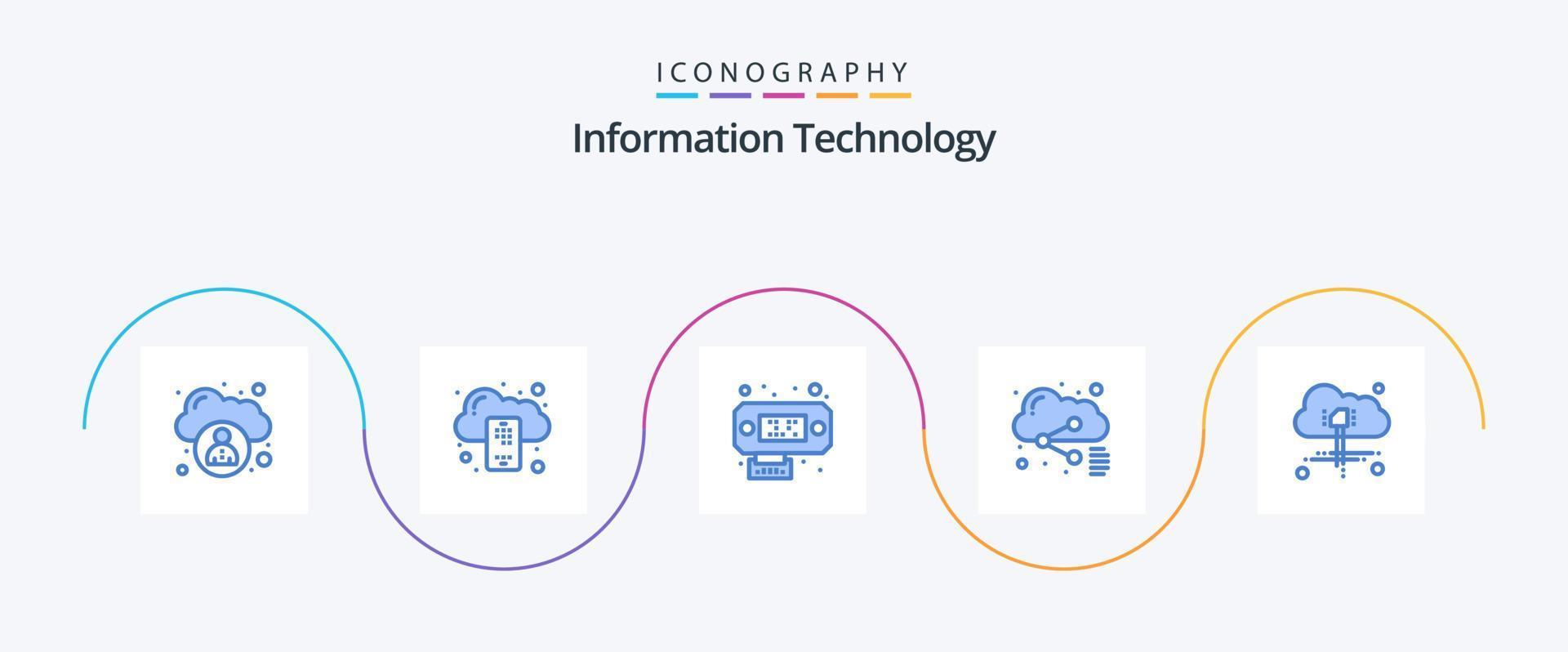 pack d'icônes bleues de technologie de l'information 5 comprenant. l'informatique. Les données. nuage. partager vecteur