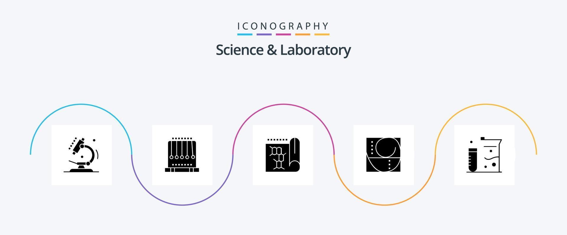 pack d'icônes glyphe scientifique 5 comprenant des flacons. science. la biologie. proportion. nombre d'or vecteur