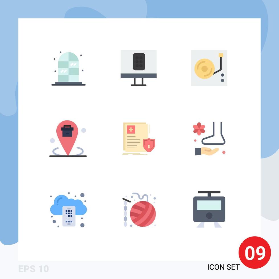 groupe de 9 signes et symboles de couleurs plates pour les éléments de conception vectoriels modifiables de l'emplacement de l'espace réservé du disque de document de protection vecteur