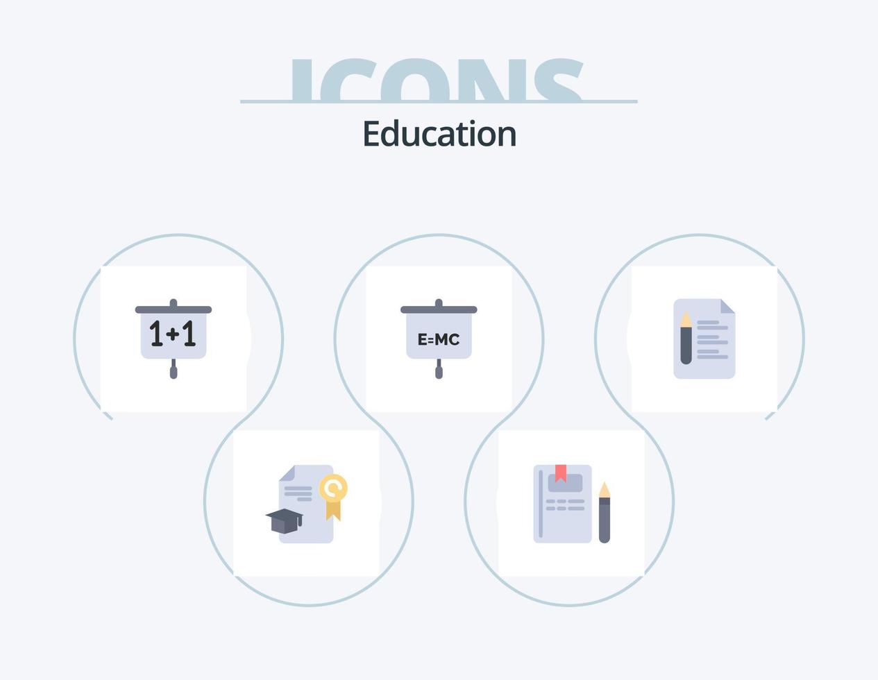 pack d'icônes plates d'éducation 5 conception d'icônes. texte. l'école. graphique. présentation. formule vecteur