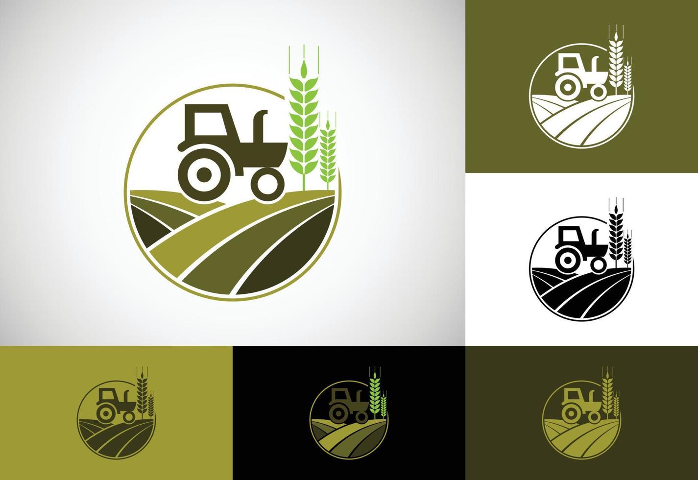 modèle de logo de tracteur ou de logo de ferme, adapté à toute entreprise liée aux industries agricoles. vecteur