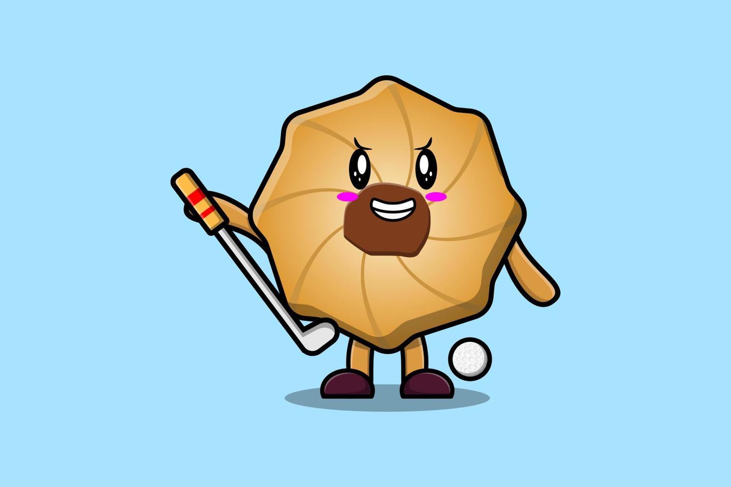 personnage de dessin animé mignon biscuits jouant au golf vecteur
